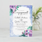 パープルブルーフローラウォーター結婚カラー婚約 招待状 (スタンド正面)