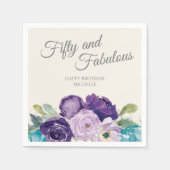 パープルブルーフローラセージ葉ズフィフティーファブラス スタンダードカクテルナプキン (正面)