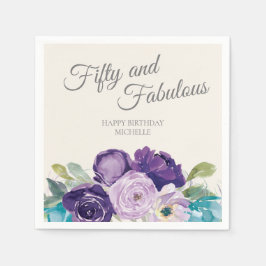 パープルブルーフローラセージ葉ズフィフティーファブラス スタンダードカクテルナプキン