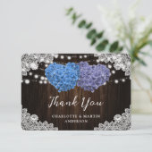 パープルブルーフローラハートウッドレース結婚ズ サンキューカード (スタンド正面)