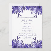 パープルブルーフローラリーフ婚約パーティ 招待状 (正面)