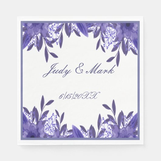 パープルブルーフローラリーフ紙ナプキンス スタンダードランチョンナプキン (正面)