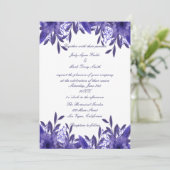 パープルブルーフローラリーフ結婚式招待状 招待状 (スタンド正面)
