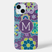パープルブルーフローラルパターンカスタムモノグラム Case-Mate iPhoneケース (裏面)