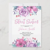 パープルブルーフローラ十六誕生日招待状 招待状 (正面)