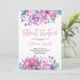 パープルブルーフローラ十六誕生日招待状 招待状