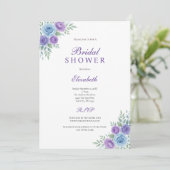 パープルブルーフローラ水彩ブライダルシャワー 招待状 (スタンド正面)