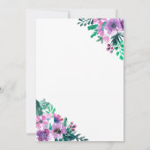 パープルブルーフローラ水彩ブライダルシャワー 招待状 (裏面)