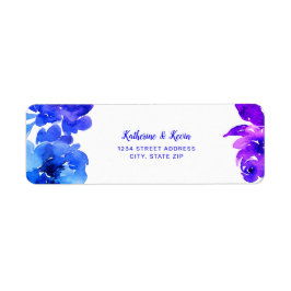 パープルブルーフローラ水彩差出人住所 ラベル