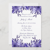 パープルブルーフローラ葉リハーサルディナー 招待状 (正面)