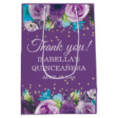 パープルブルーフローラ金ゴールドキンセアニラありがとうござる ミディアムペーパーバッグ (裏面)