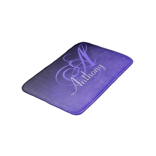 パープルブルーブラック素朴抽象芸術名モノグラム バスマット (アングル)