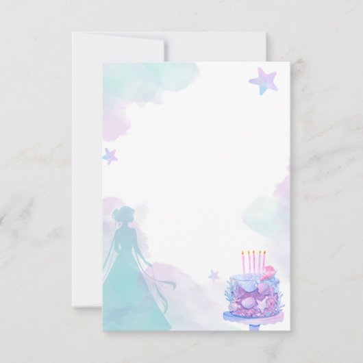 パープルブループリンセスガールバースデーパーティー サンキューカード (正面)