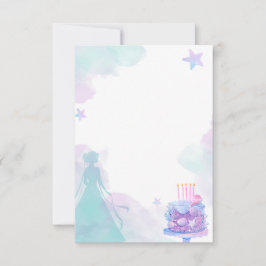 パープルブループリンセスガールバースデーパーティー サンキューカード
