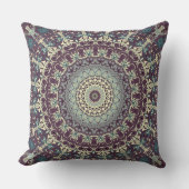 パープルブルーベージュマンダラ万華鏡のように千変万化するパターンメダリオ クッション (正面)