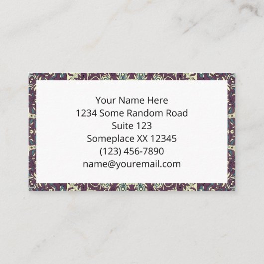 パープルブルーベージュマンダラ万華鏡のように千変万化するパターンメダリオ 名刺 (裏面)