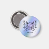 パープルブルーホログラフィックバタフライモノグラム名前 マグネット (正面/裏面)