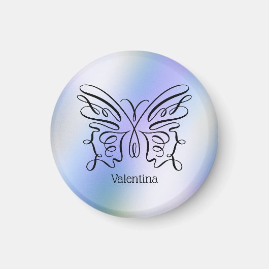 パープルブルーホログラフィックバタフライモノグラム名前 マグネット (正面)