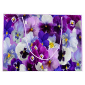 パープルブルーホワイトパンシーフローラ花花花花花花花日 ラージペーパーバッグ (裏面)