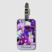 パープルブルーホワイトパンジーフローラ花をパーソナライズ ラゲッジタグ (正面縦)