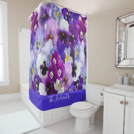 パープルブルーホワイトフローラパンジーの花をパーソナライズ シャワーカーテン