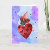 パープルブルーボクサーバレンタインデイギフトドッグ カード (正面)