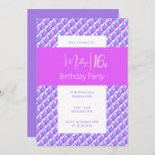 パープルブルーマグノリアパープルスウィート16誕生日 招待状 (正面/裏面)