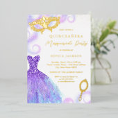 パープルブルーマスカレードパーティードレスキンセアニェラ 箔招待状 (立ち正面)