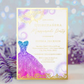 パープルブルーマスカレードパーティードレスキンセアニェラ 箔招待状