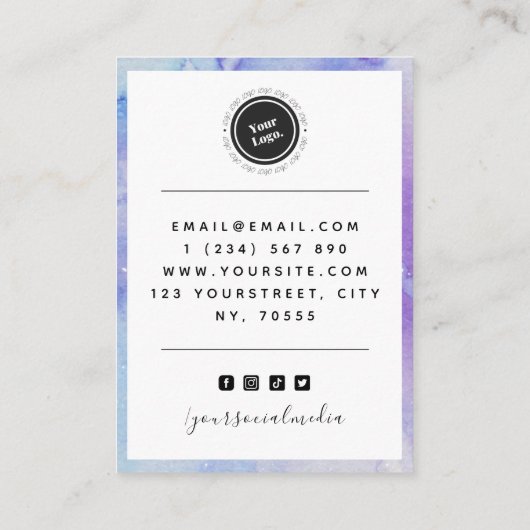 パープルブルーマーブルロゴイヤリングジュエリーディスプレイ 名刺 (裏面)