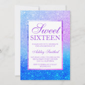 パープルブルーマーメイドグリッターブルーティール（緑がかった色）スウィート16 招待状 (正面)