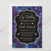 パープルブルーミッドナイトクリスタル銀河系21st誕生日 招待状 (正面)