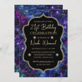 パープルブルーミッドナイトクリスタル銀河系21st誕生日 招待状 (正面/裏面)