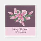 パープルブルーミングリリー赤ちゃんシャワー/ハッピーバースデー スタンダードランチョンナプキン (正面)