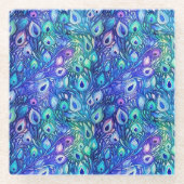 パープルブルーミントピーコックフェザー ガラスコースター (正面)