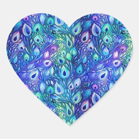 パープルブルーミントピーコックフェザー ハートシール (正面)