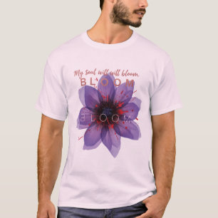 パープルブルームの花モチーフに込めた前向き名言アート - 「私のS Tシャツ