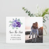 パープルブルームユーカリボタニカル写真ウェディング セーブザデート (スタンド正面)