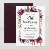 パープルブルーム水彩21歳誕生日招待状 招待状 (正面/裏面)