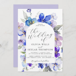 パープルブルーラベンダームーヴネイビー結婚フラワーズ 招待状