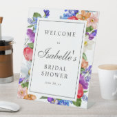 パープルブルーレッドワイルドフラワーブライダルシャワーへようこそ 台座サイン (インサイチュ)