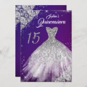 パープルブルーレースダイヤモンドスパークルガウンキンセアニェラ 招待状 (正面/裏面)