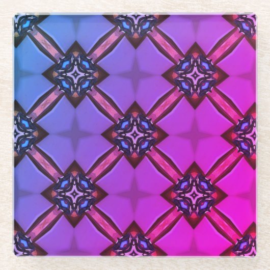 パープルブルーヴィンテージステンドグラススタイルコースター ガラスコースター (正面)