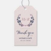 パープルブルーヴィンテージフラワーリース結婚ズギフトラベル ギフトタグ (正面)