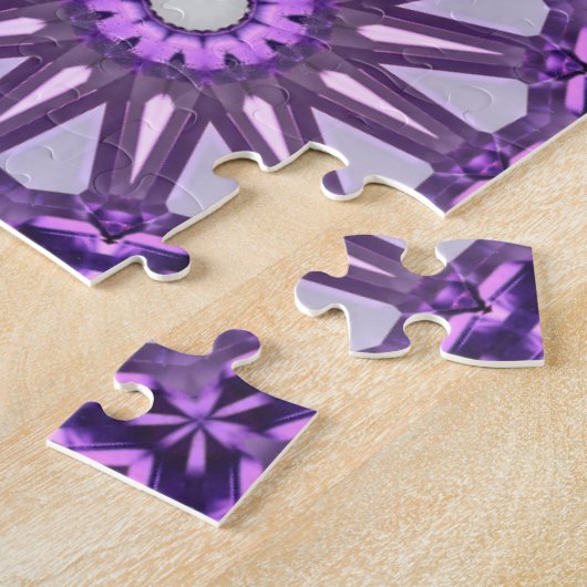 パープルブルー万華鏡のように千変万化するパターンピンホイールマンダラパターン ジグソーパズル (側面)