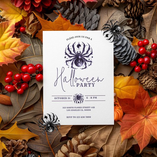 パープルブルー不気味スパイダーハローウィンパーティ 招待状