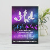 パープルブルー大人パーティー人魚招待状 招待状 (スタンド正面)