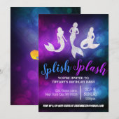 パープルブルー大人パーティー人魚招待状 招待状 (正面/裏面)