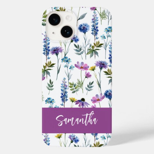 パープルブルー水彩野の花の名前 Case-Mate iPhoneケース (裏面)