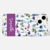 パープルブルー水彩野の花の名前 Case-Mate iPhoneケース (裏面 (横))